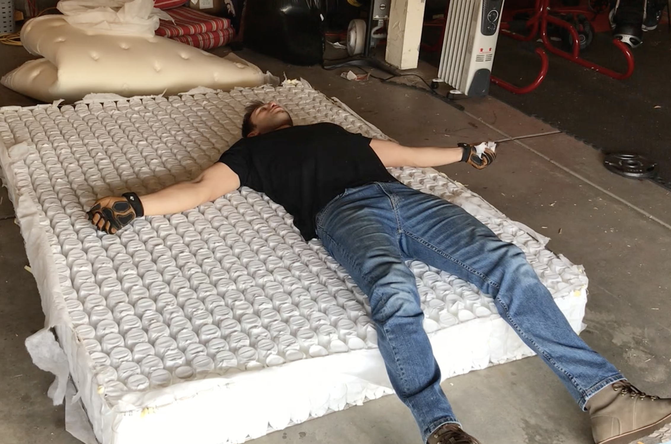 Laying on mattress springs